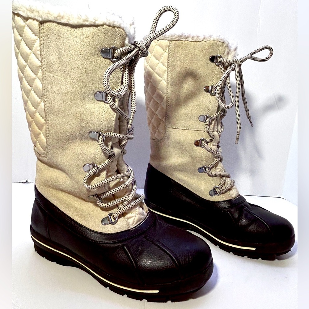 LANDS’ END Leather Suede Boots Girls Lace Up Winter Snow Rain Waterproof 3M